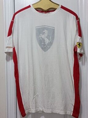 Ferrari White and Red Crewneck Logo T-Shirt XXL